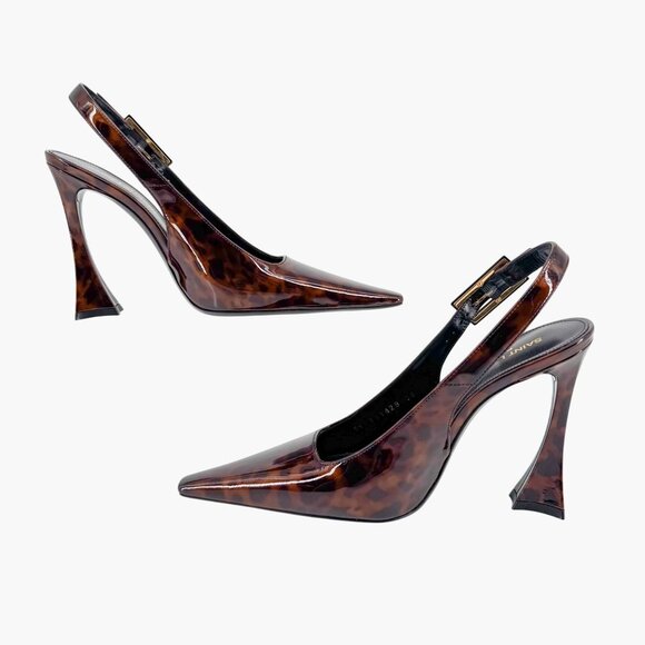 Saint Laurent Dune 110 Brown Patent Pumps Slingback High Heels Size 38 US 8 - Picture 10 of 15